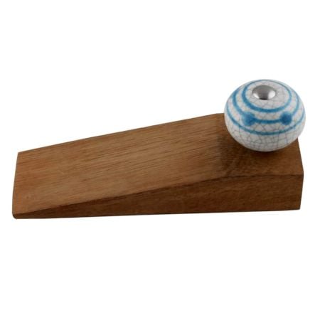 2 Pieces Blue Striped Dotted Cackle Wooden Door Stopper
